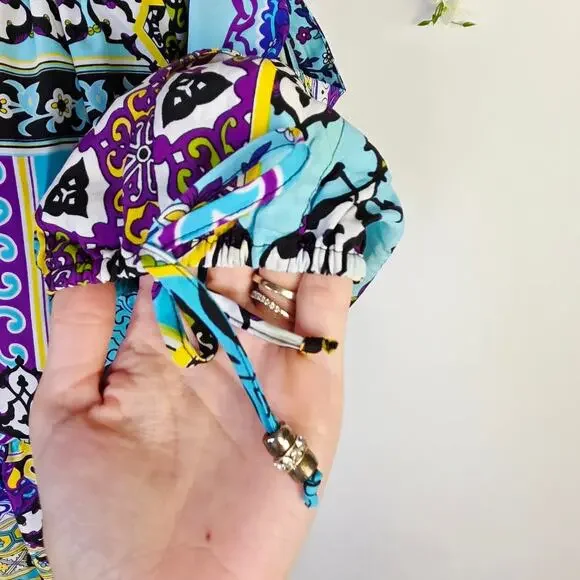 Cache Mini Blouson Dress Small Blue Purple Patchwork Boho Y2K Eclectic Artsy - Picture 6 of 11